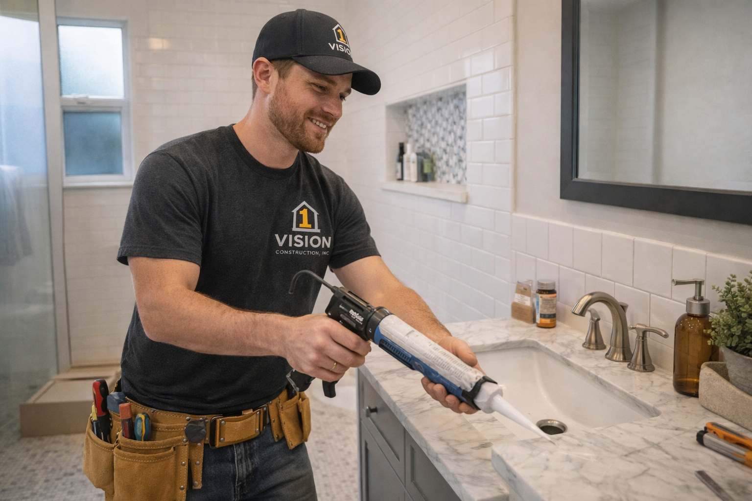 1 Vision Construction worker remodeling a bathroom in Ventura during the afternoon